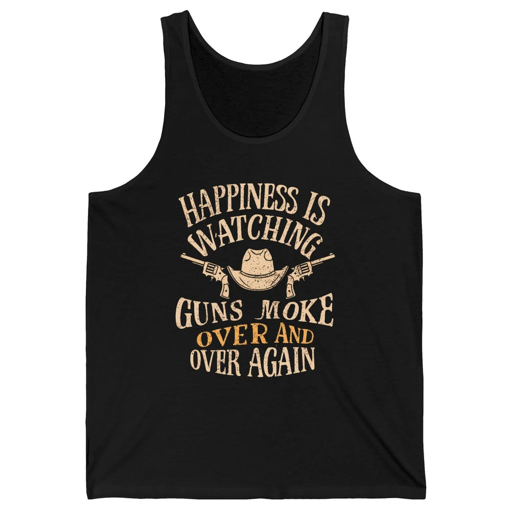 Happiness Is Watching Gunsmoke Over Retro Cowboy Hat Rodeo Howdy Western Country Unisex Jersey Tank