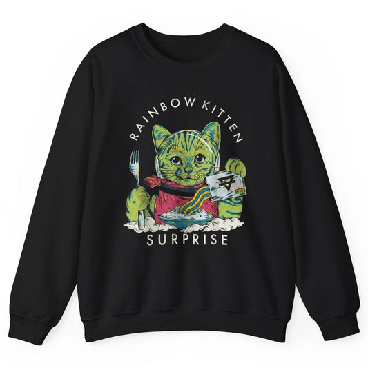 Retro Rainbow Kitten Surprise Gothic Halloween Funny Cat Pet Unisex Crewneck Sweatshirt