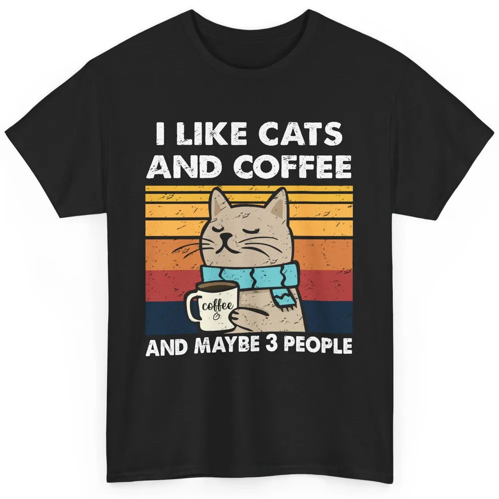 Retro Funny Fall Cat I Like Cats Coffee And Maybe 3 People Classic Unisex T-Shirt