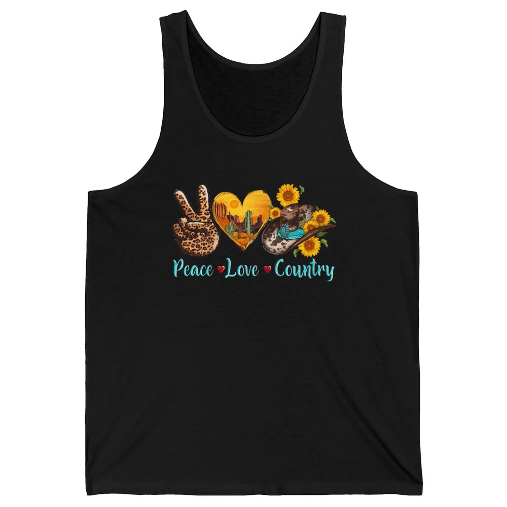 Retro Sunflower Peace Love Country Cowgirl Boots Western Unisex Jersey Tank