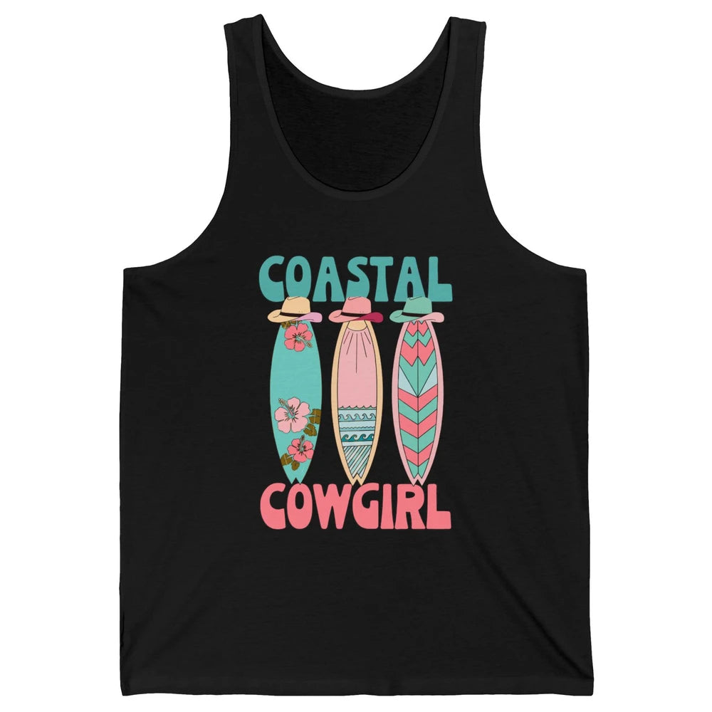 Retro Coastal Cowgirl Surfboards Western Cowgirl Beach Life Unisex Jersey Tank