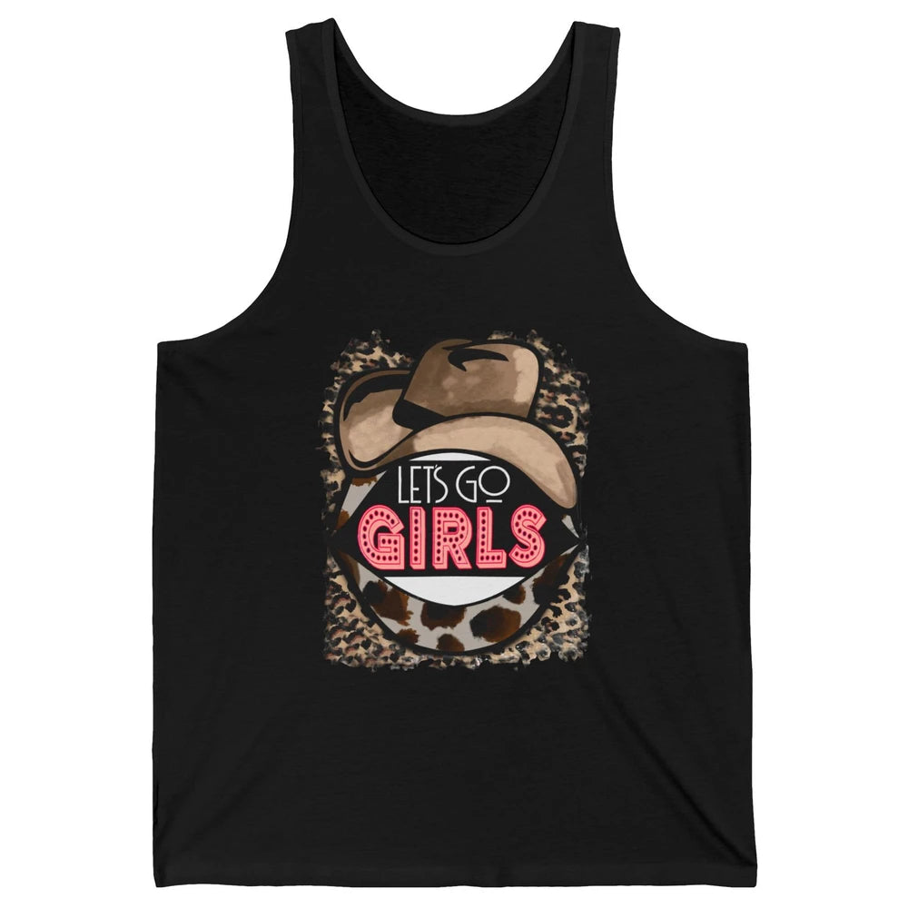 Retro Leopard Cowboy Hat Let's Go Girls Western Cowgirls Unisex Jersey Tank