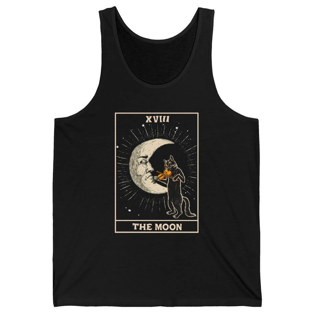 Retro Halloween Cat Guitarist The Moon Tarot Card Witchcraft Unisex Jersey Tank
