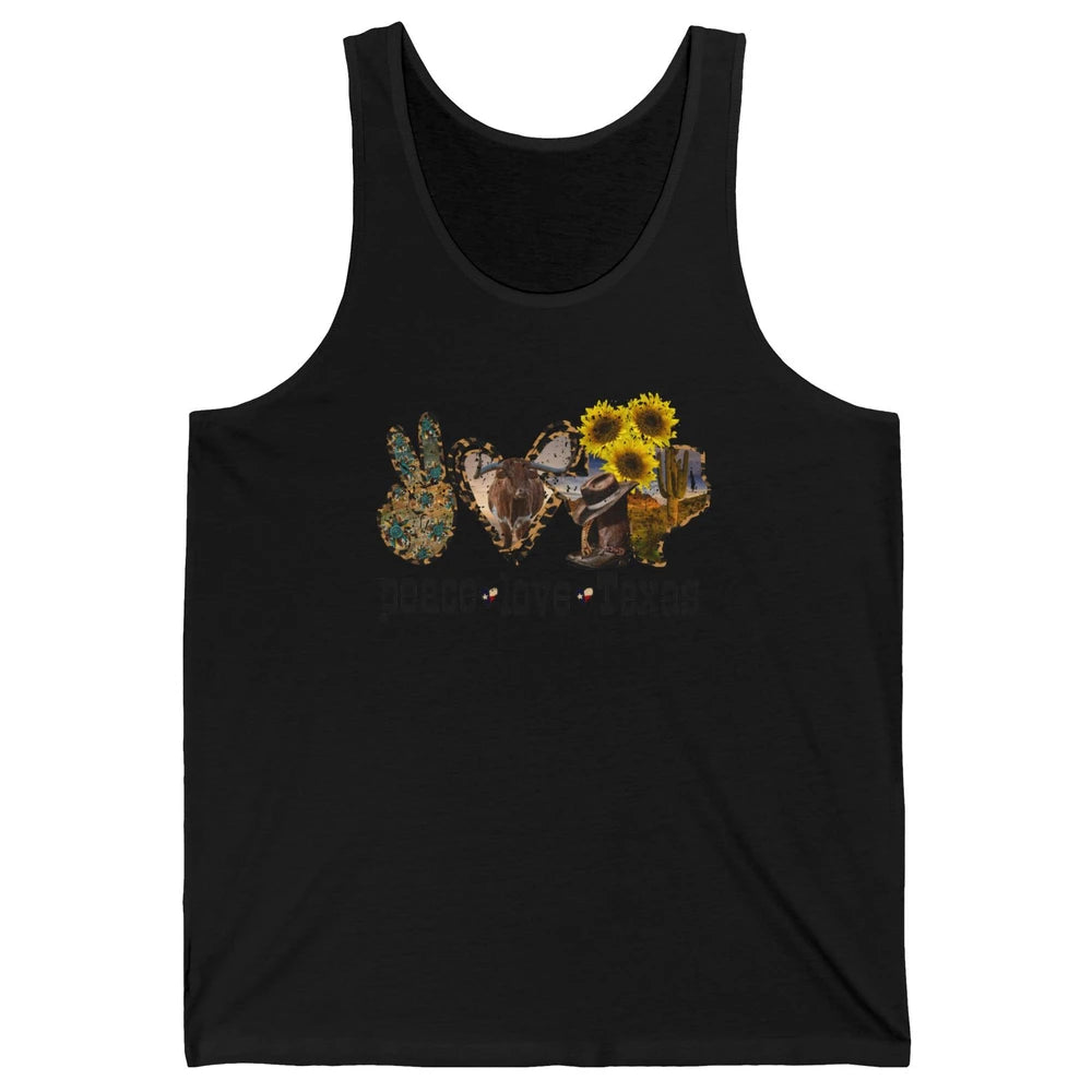 Retro Peace Love Texas Cowboy Boot Western Girl Cactus Lover Unisex Jersey Tank