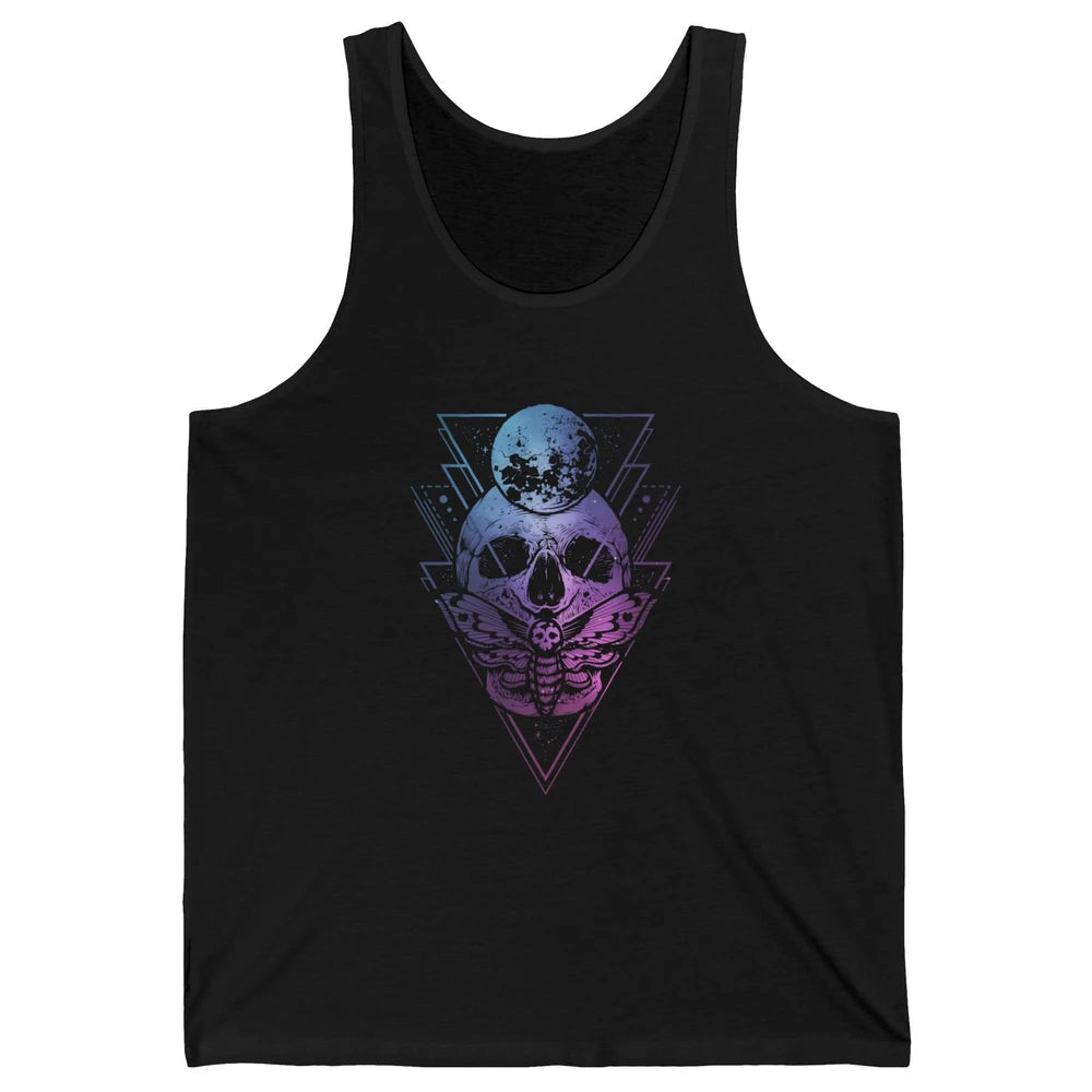Moon Skull Wicca Crescent Lunar Moth Skeleton Halloween Goth Unisex Jersey Tank