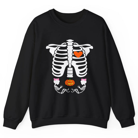 Pregnant Halloween Skeleton Baby Twins Witch Pumpkin Costume Unisex Crewneck Sweatshirt
