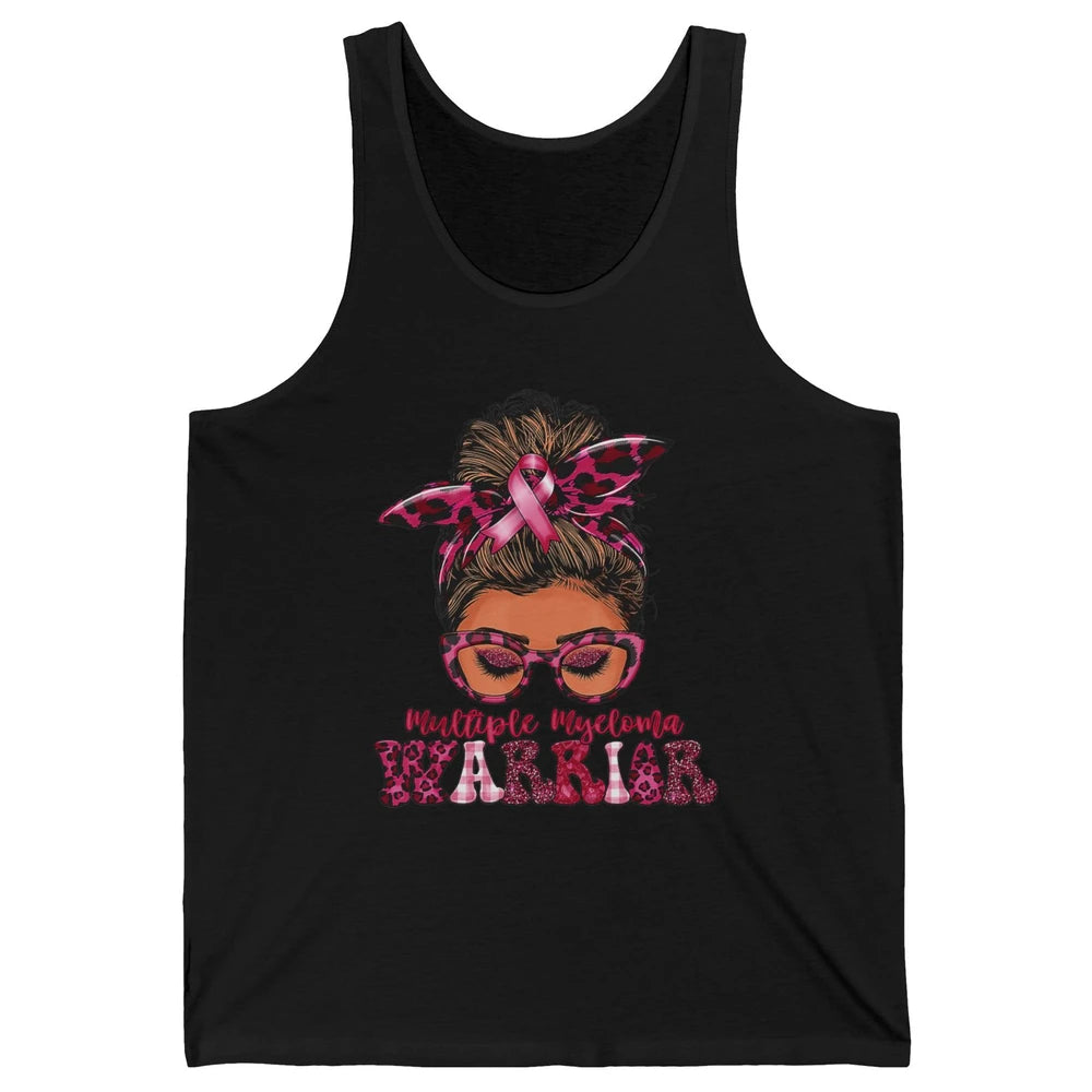Multiple Myeloma Cancer Warrior Leopard Messy Hair Bun Woman Unisex Jersey Tank