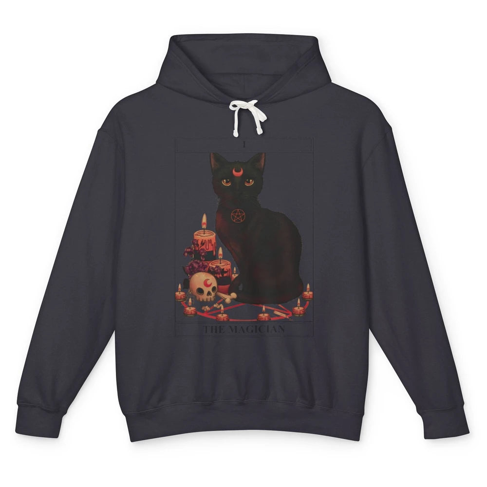 Retro Halloween Gothic Cat The Magician Tarot Witchcraft Unisex Lightweight Hoodie