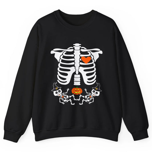 Pregnant Halloween Skeleton Baby Twins Witch Pumpkin Costume Unisex Crewneck Sweatshirt