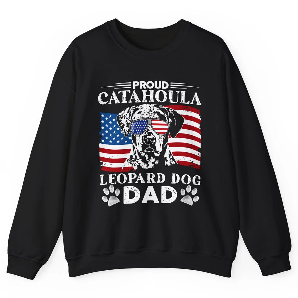 Proud Catahoula Leopard Dog Dad US Flag Patriotic 4th July Unisex Crewneck Sweatshirt