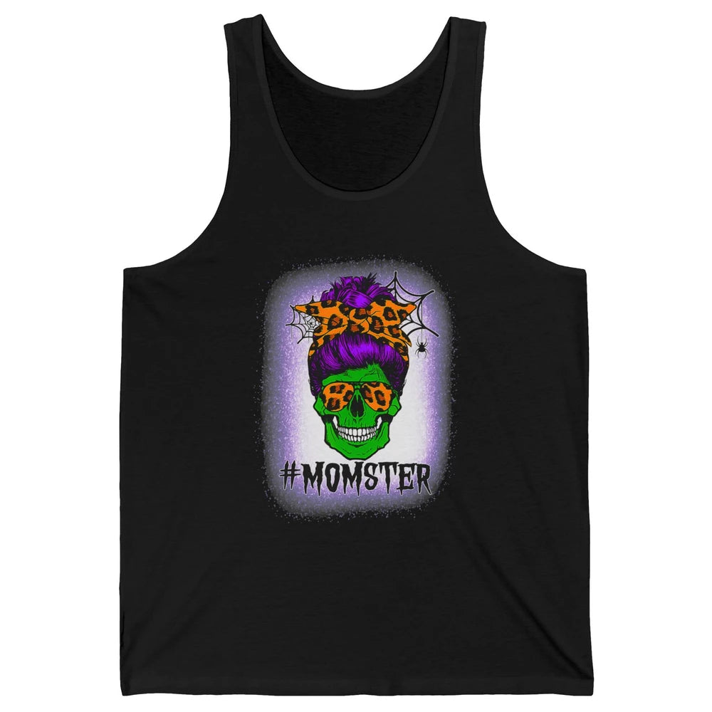 Retro Momster Messy Bun Skull Mom Halloween Spooky Mama Goth Unisex Jersey Tank