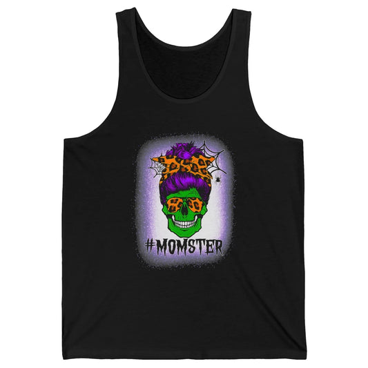Retro Momster Messy Bun Skull Mom Halloween Spooky Mama Goth Unisex Jersey Tank