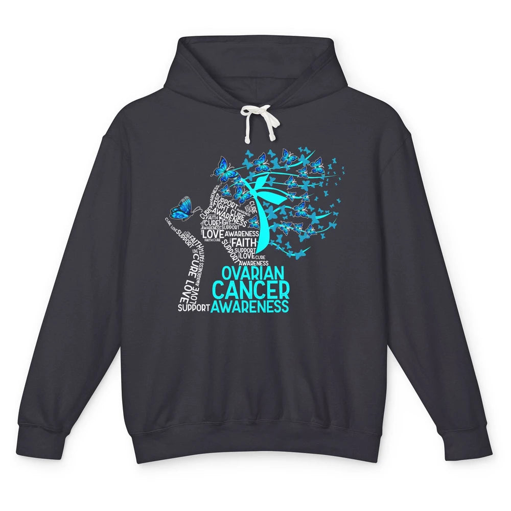 Ovarian Cancer Awareness Hope Love Cure Teal Ribbon Unisex Lightweight Hoodie