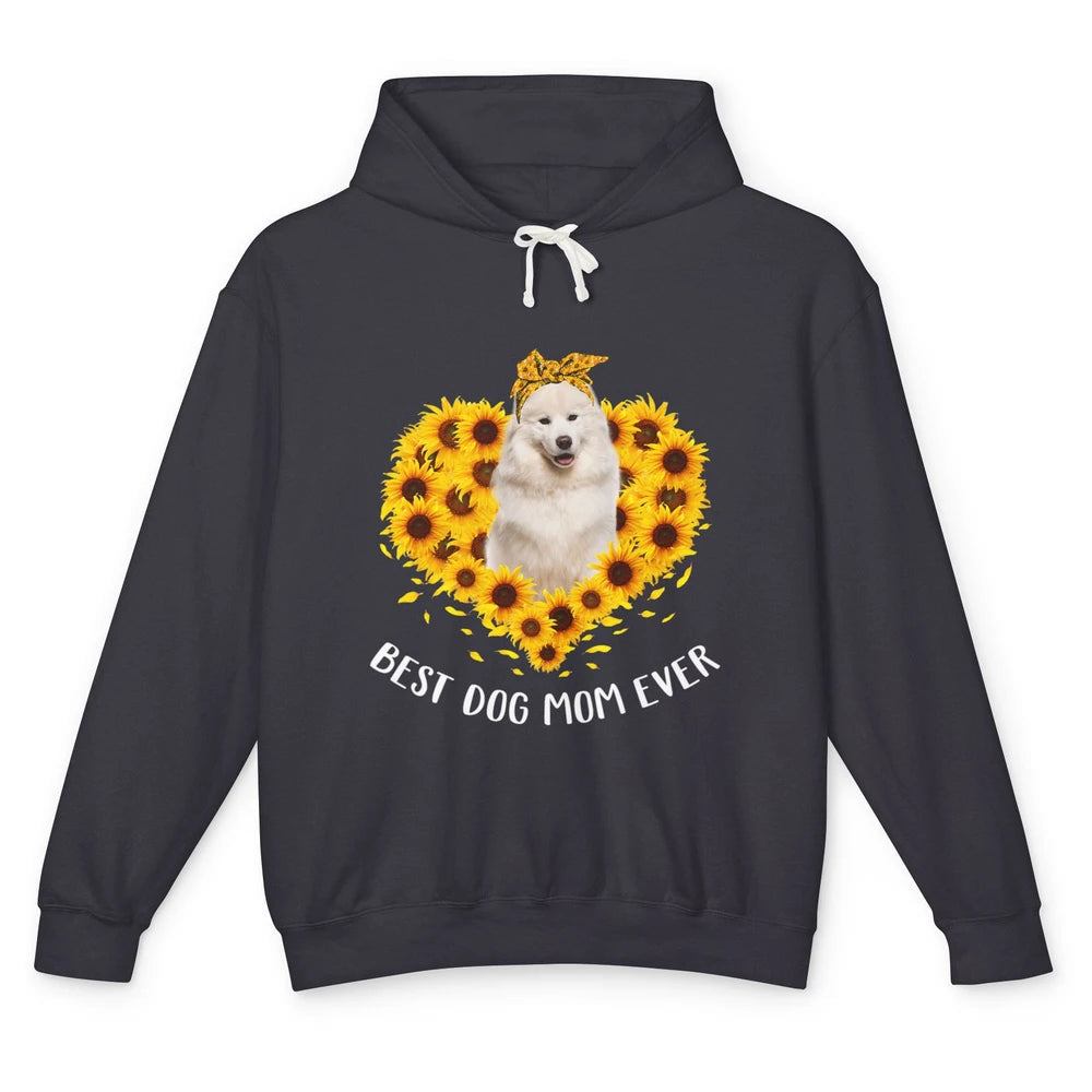 Retro Best Samoyed Dog Mom Ever Mother Puppy Sunflower Heart Unisex Lightweight Hoodie