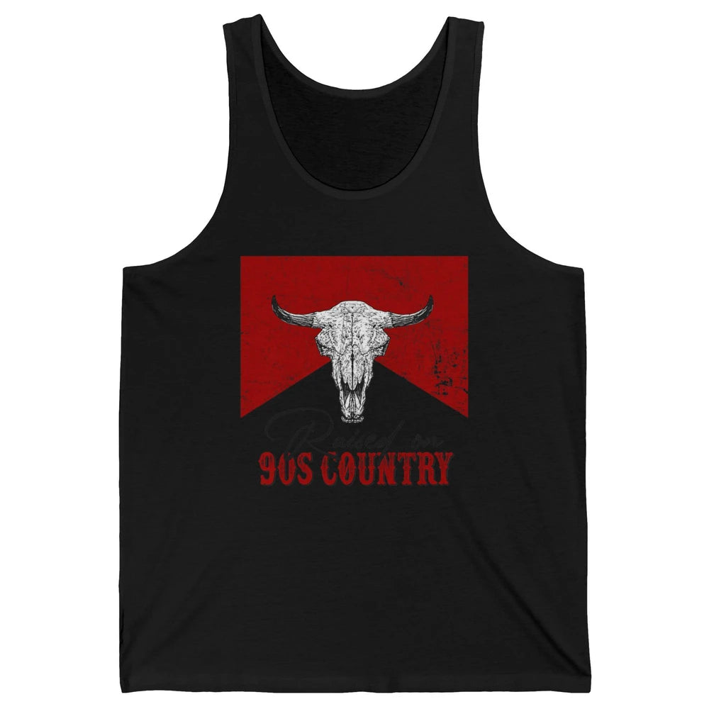 Raised On 90s Country Bull Skull Retro Western Country Rodeo Unisex Jersey Tank