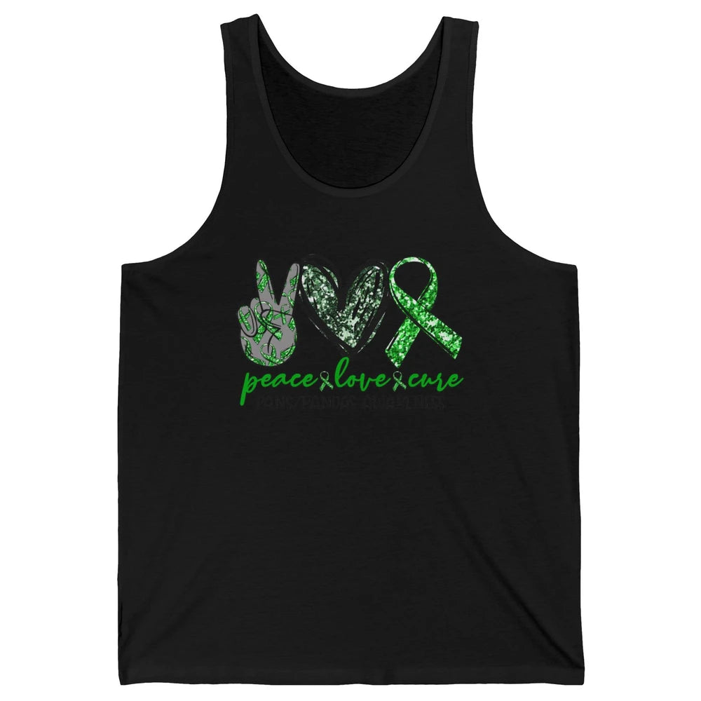 PANS/PANDAS Awareness Green Ribbon Peace Love Cure Unisex Jersey Tank