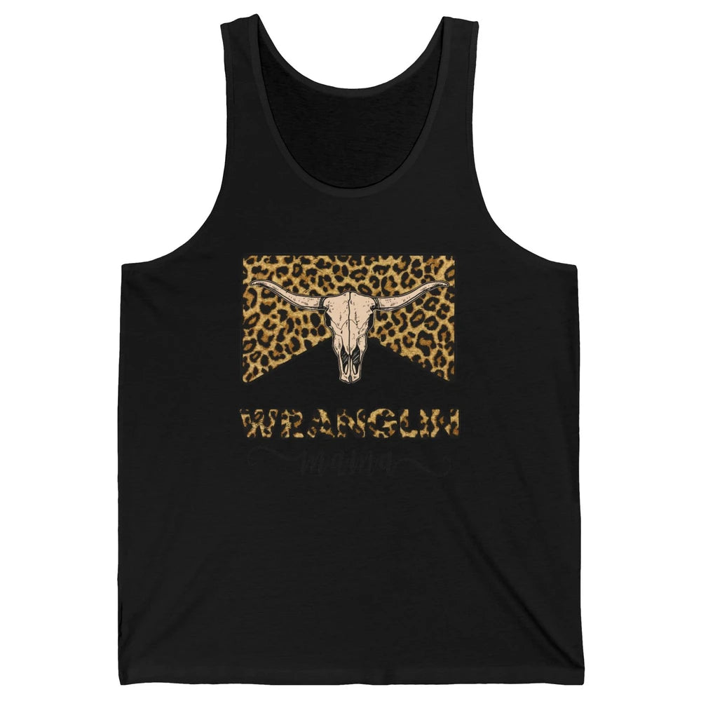 Retro Leopard Bull Skull Wrangling Mama Western Country Girl Unisex Jersey Tank