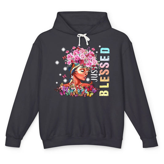 Floral Afro Black Girl Just Blessed Christian Afro American Unisex Lightweight Hoodie