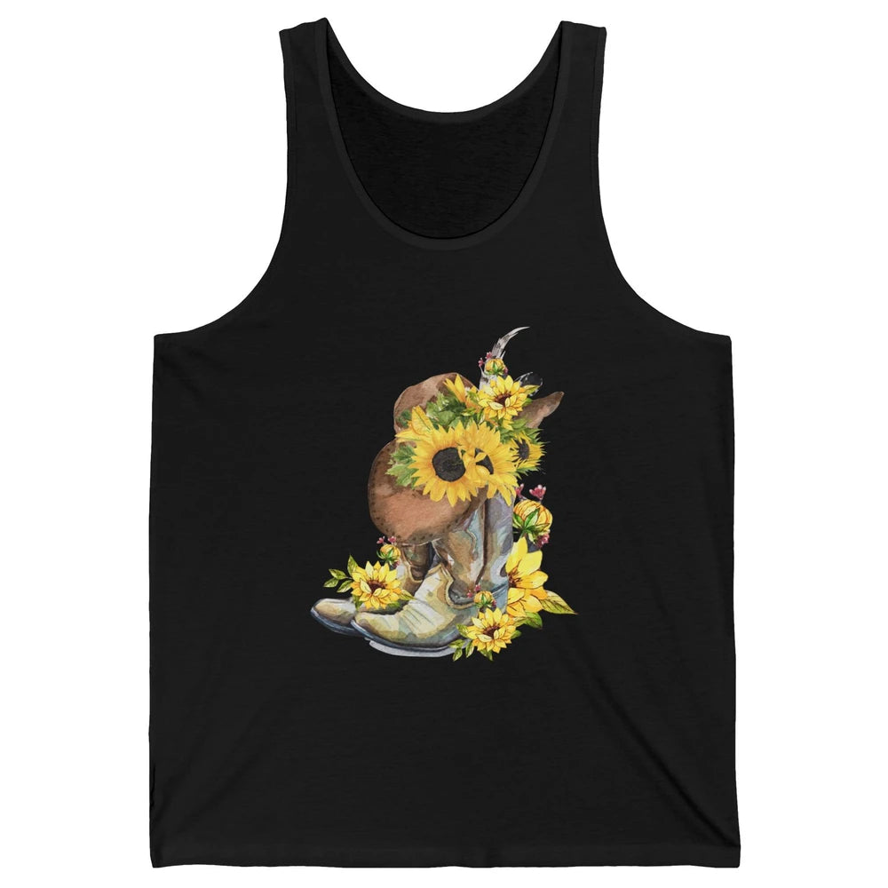 Retro Cowboy Boots Sunflower Let's Go Girls Western Cowgirls Unisex Jersey Tank