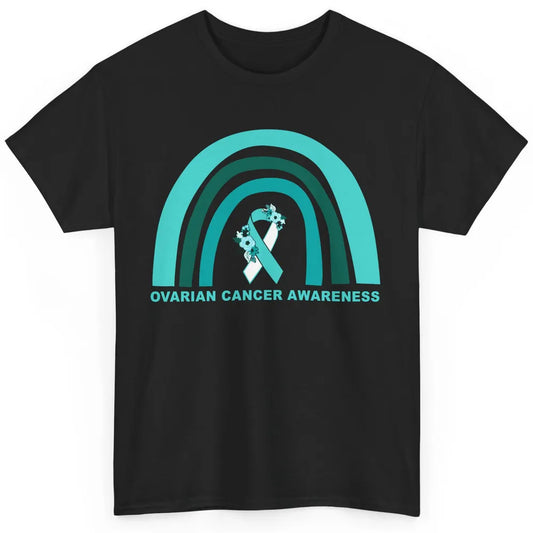 Ovarian Cancer Awareness Support Floral Turquoise Rainbow Classic Unisex T-Shirt