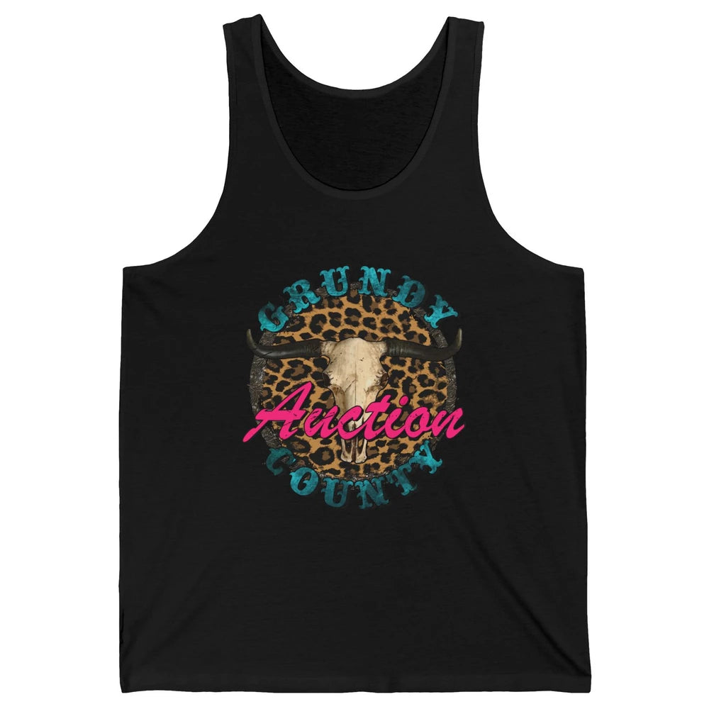 Leopard Grundy County Auction Bull Skull Western Country Unisex Jersey Tank