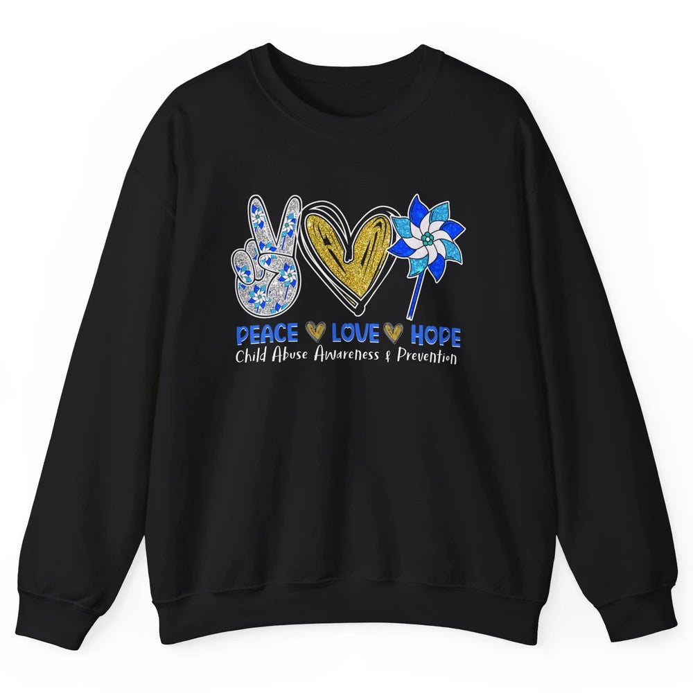 Peace Love Leopard Pinwheel Child Abuse Prevention Month Unisex Crewneck Sweatshirt