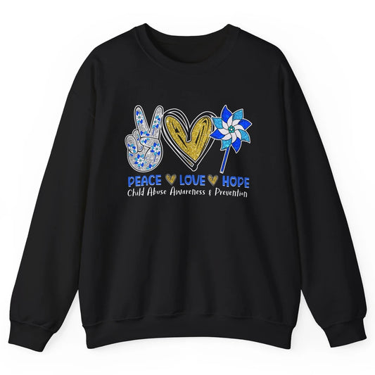 Peace Love Leopard Pinwheel Child Abuse Prevention Month Unisex Crewneck Sweatshirt