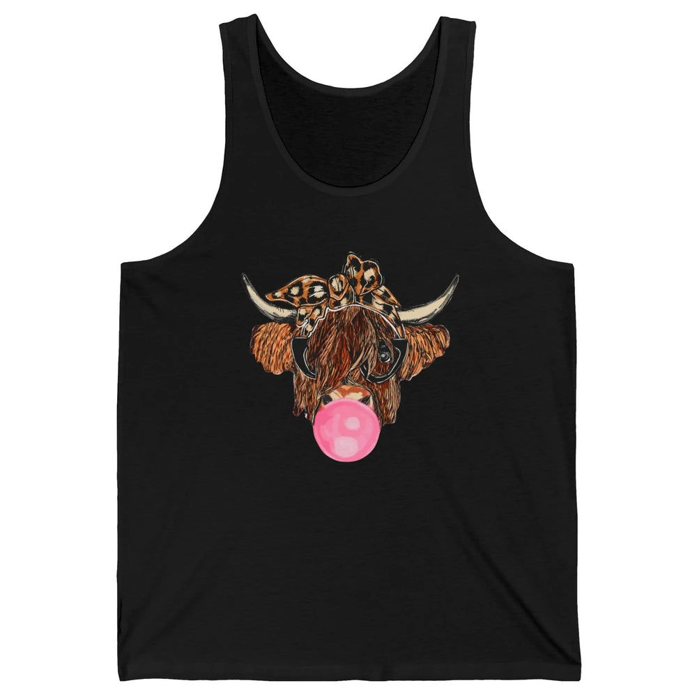 Highland Cow Leopard Bandana Glasses Bubble Gum Western Gift Unisex Jersey Tank