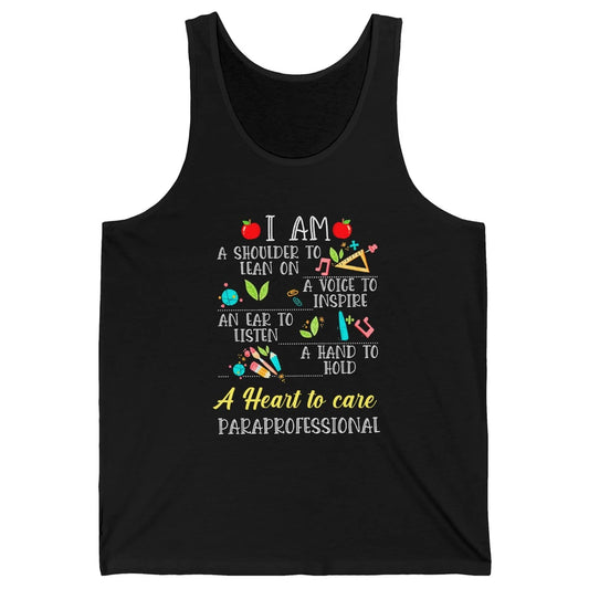 Paraprofessional Shoulder To Lean On Heart To Care Para Life Unisex Jersey Tank