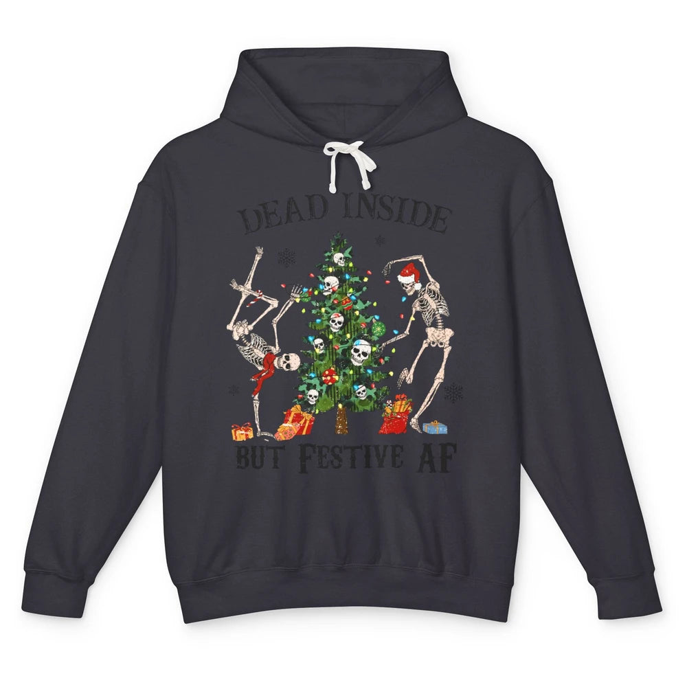 Christmas Skeleton Dancing Tree Dead Inside But Festive AF Unisex Lightweight Hoodie