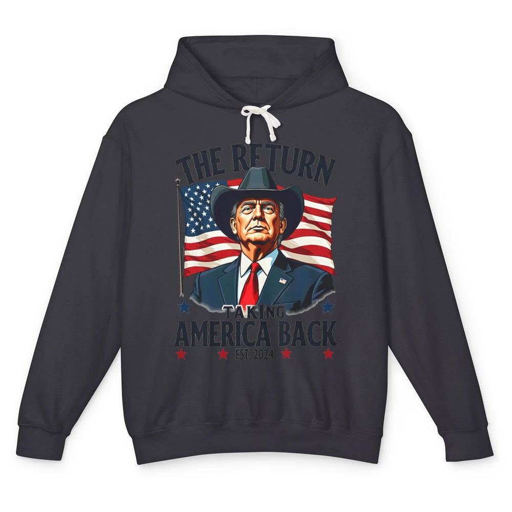 Patriotic President Donald Trump Cowboy Taking America Back Republican Political Rodeo USA Unisex Lightweight Hoodie