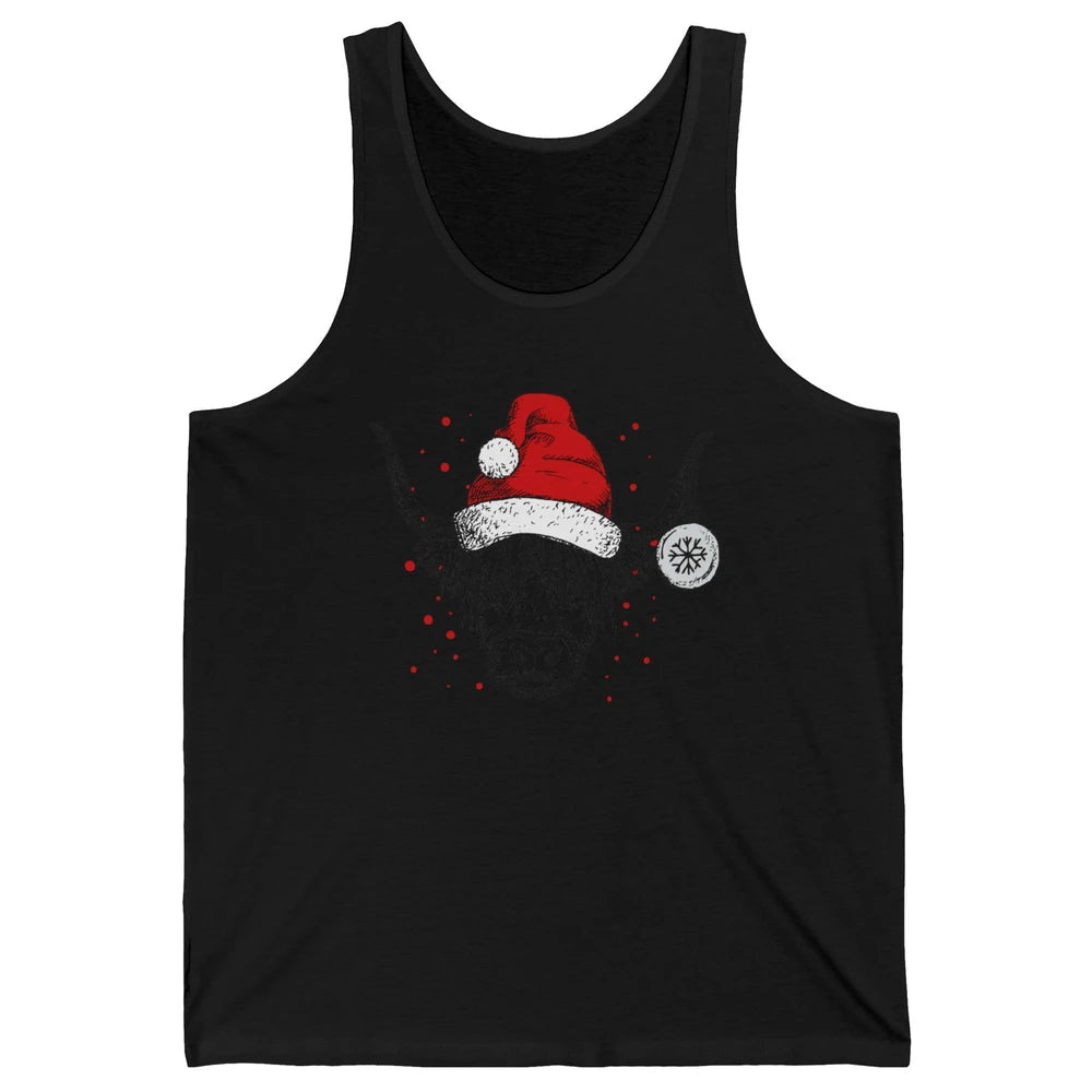 Cute Highland Cow Christmas With Santa Hat Western Xmas Cow Unisex Jersey Tank