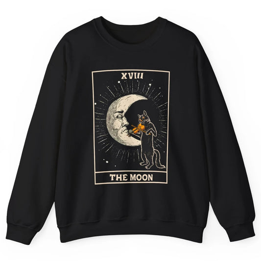 Retro Halloween Cat Guitarist The Moon Tarot Card Witchcraft Unisex Crewneck Sweatshirt
