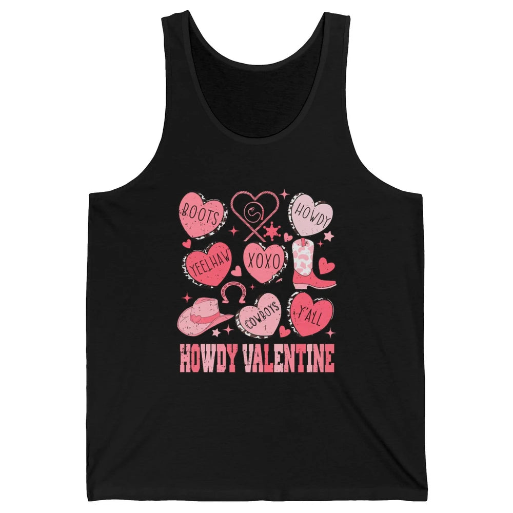 Retro Candy Heart Howdy Valentine Cowgirl Western Country Unisex Jersey Tank
