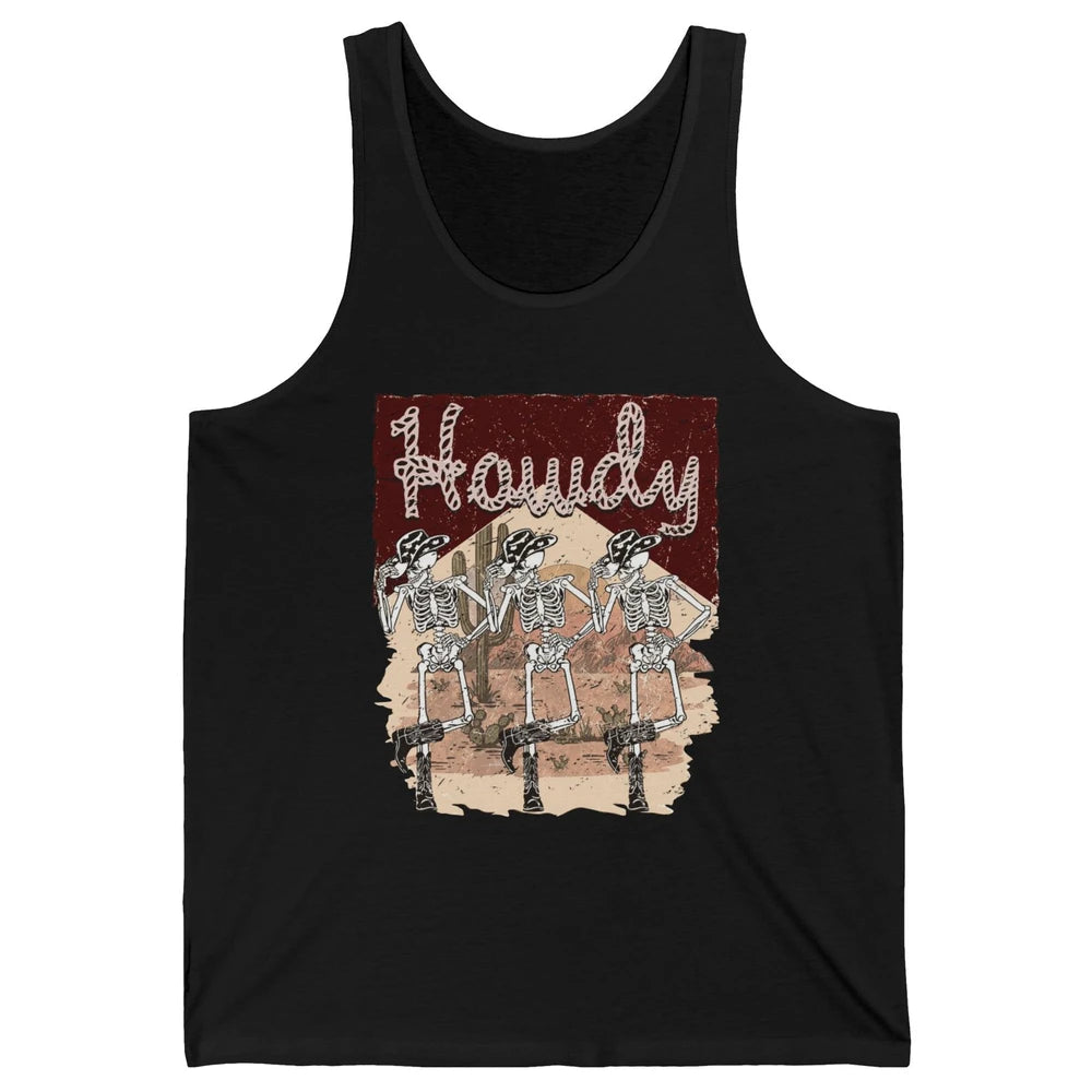 Retro Desert Cowboy Skeleton Dancing Howdy Western Halloween Unisex Jersey Tank