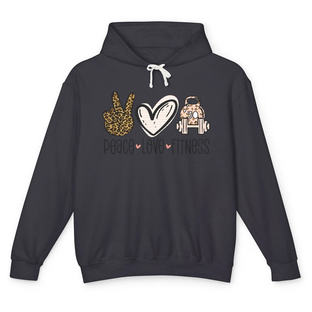 Peace Love Fitness Leopard Fitness Workout Gym Trainer Gift Unisex Lightweight Hoodie