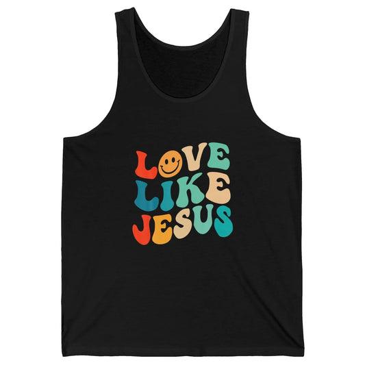 Retro Groovy Love Like Jesus Smiling Face Christ Faith God Unisex Jersey Tank