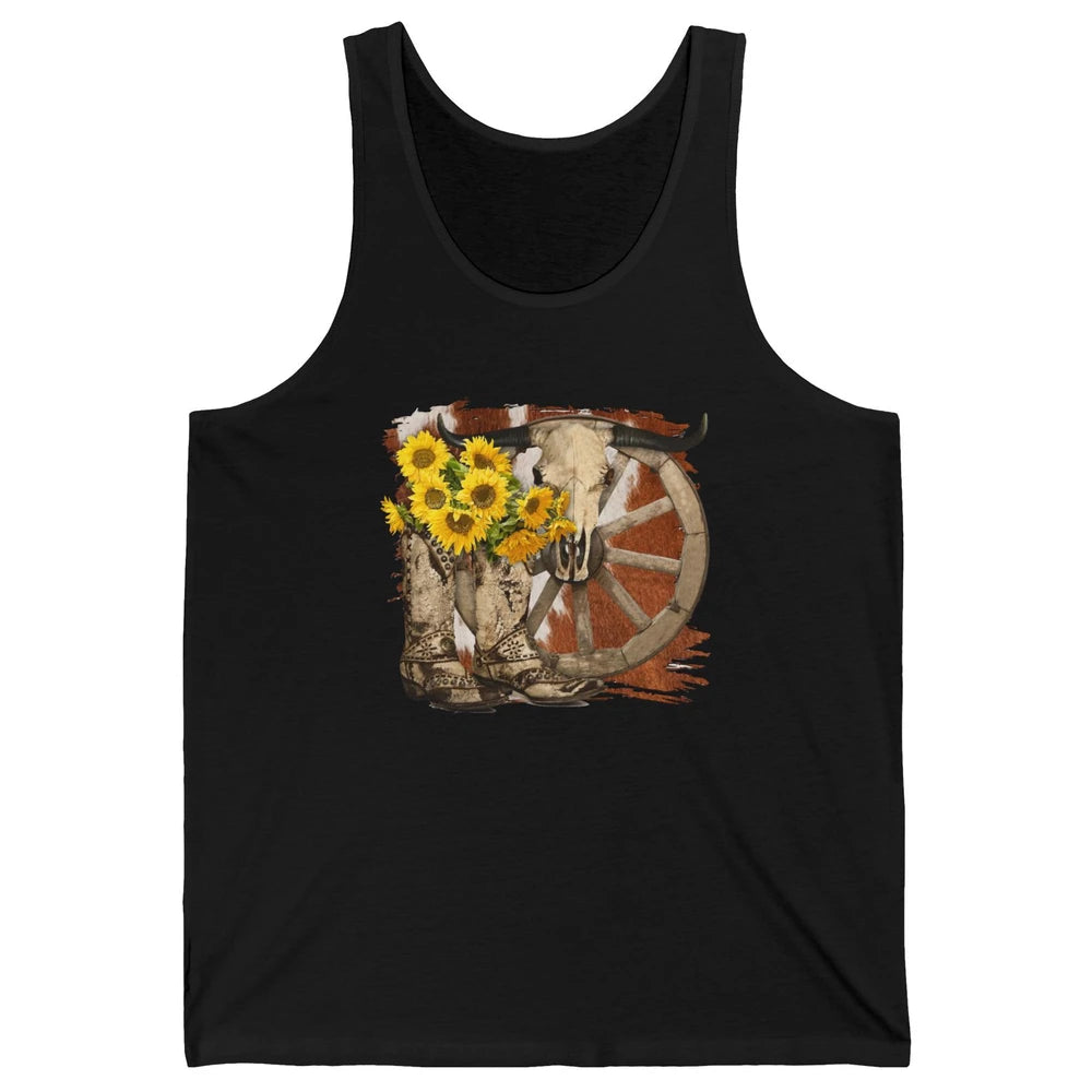 Retro Sunflower Cowgirl Boots Cow Skull Western Country Girl Unisex Jersey Tank