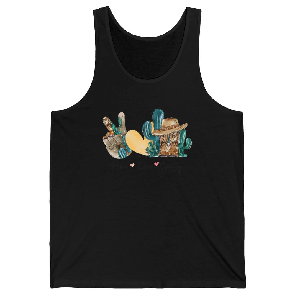 Retro Cactus Peace Love Country Cowgirl Hat Midwest Girl Unisex Jersey Tank