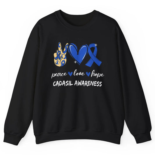 Peace Love Hope Heart Love Cadasil Awareness Blue Ribbon Unisex Crewneck Sweatshirt