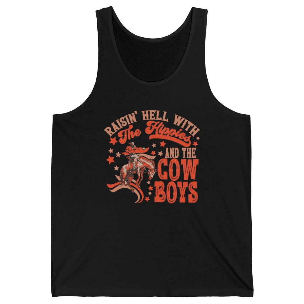 Retro Cowboy Horsing Rasing Hell With Hippie Western Country Unisex Jersey Tank