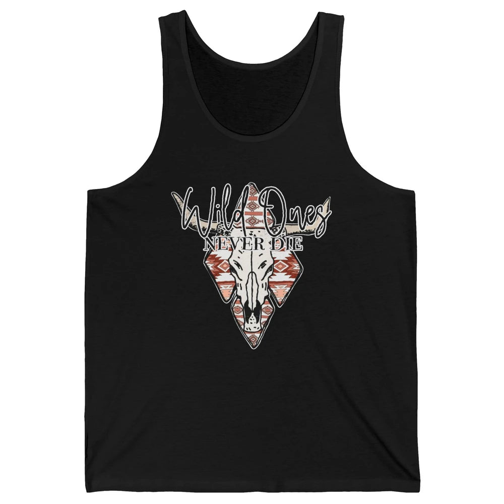 Retro Bull Skull Aztec Wild Ones Never Die Western Country Unisex Jersey Tank