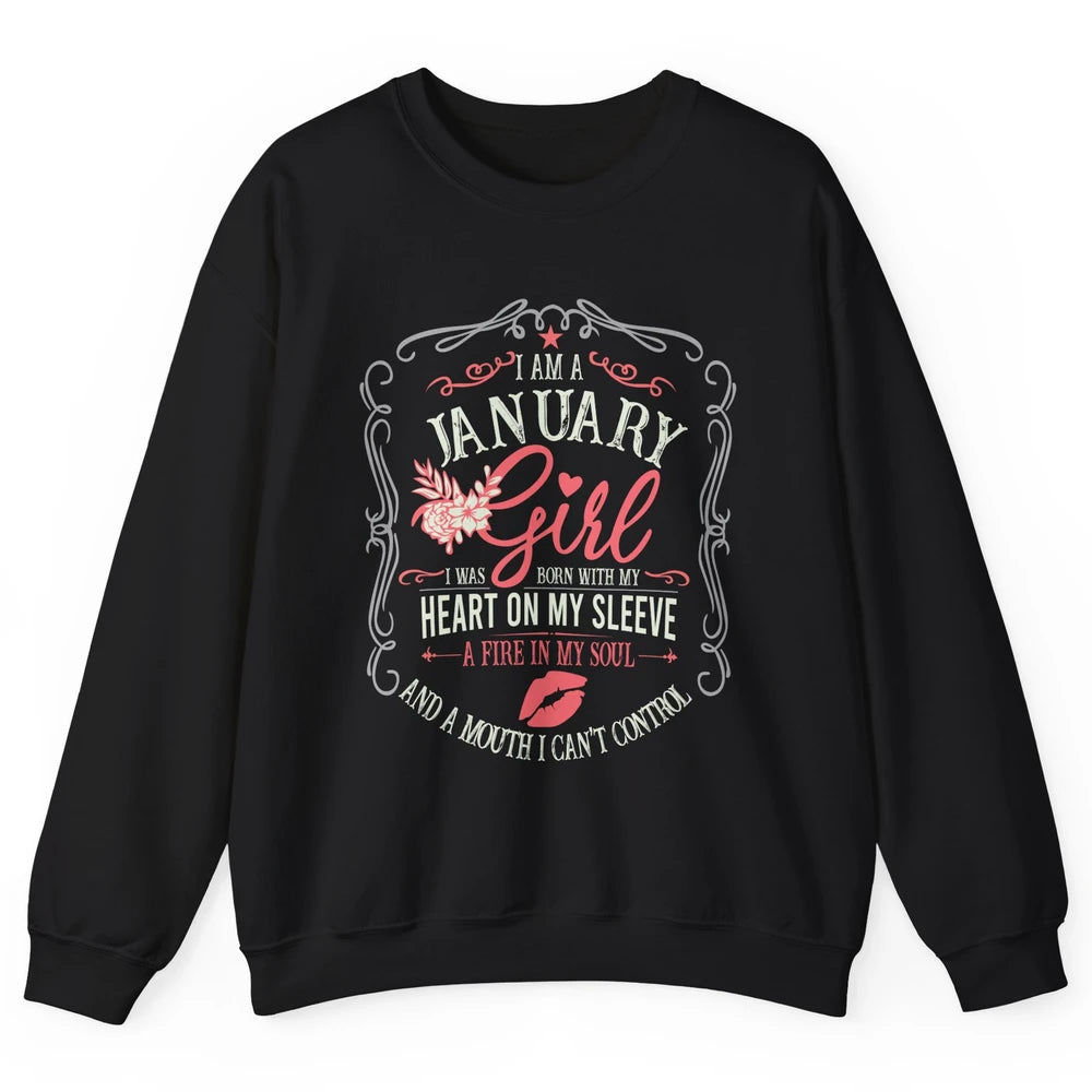 Retro January Girl Born With My Heart On My Sleeve Birthday Unisex Crewneck Sweatshirt