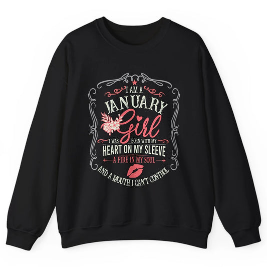 Retro January Girl Born With My Heart On My Sleeve Birthday Unisex Crewneck Sweatshirt