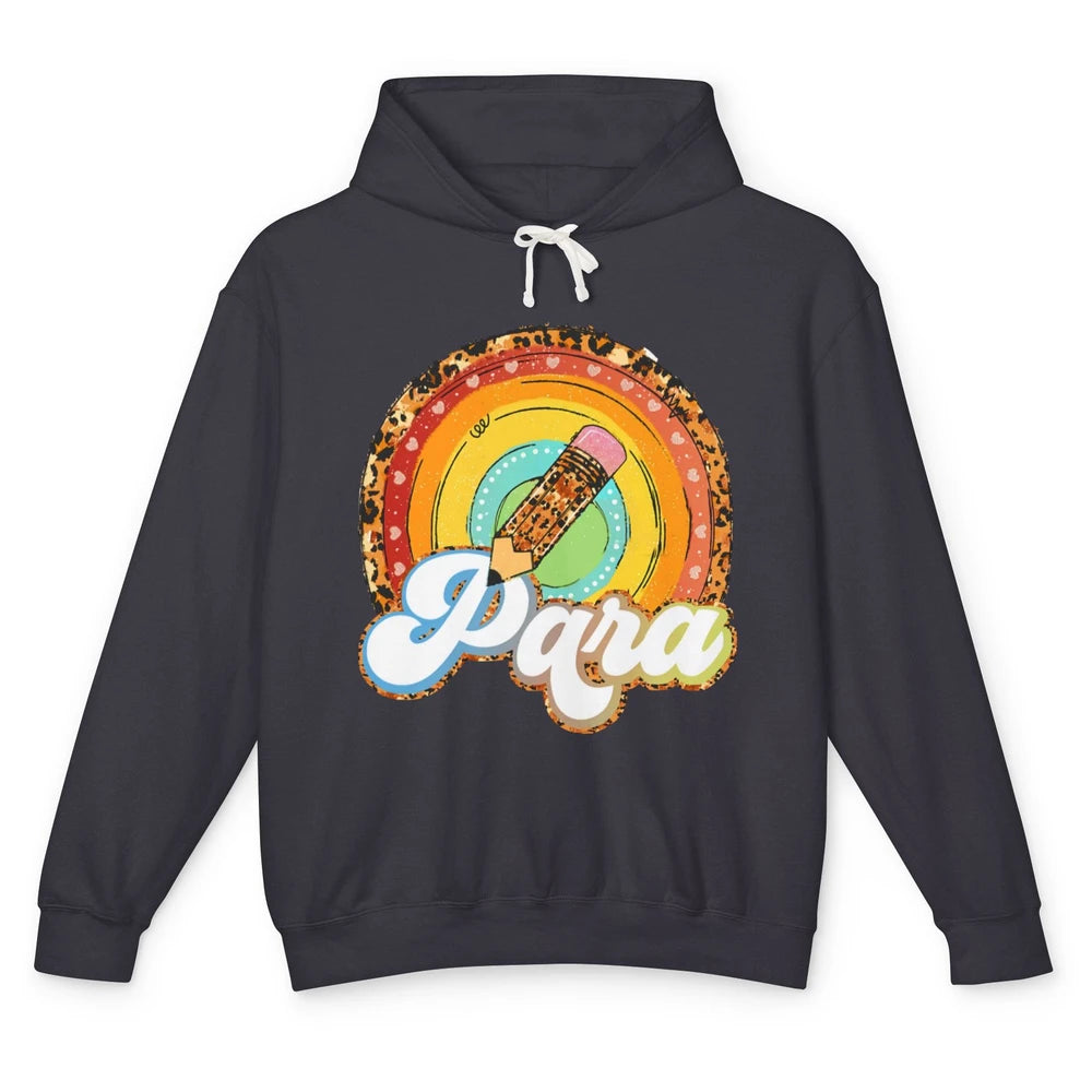 Retro Leopard Rainbow Paraprofessional Teacher Para Squad Unisex Lightweight Hoodie
