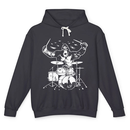 Retro Gorilla Drumming Drummers Gift Percussionists Unisex Lightweight Hoodie