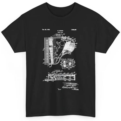 Piano Patent Style Vintage Grand Pianist Line Art Drawing Classic Unisex T-Shirt
