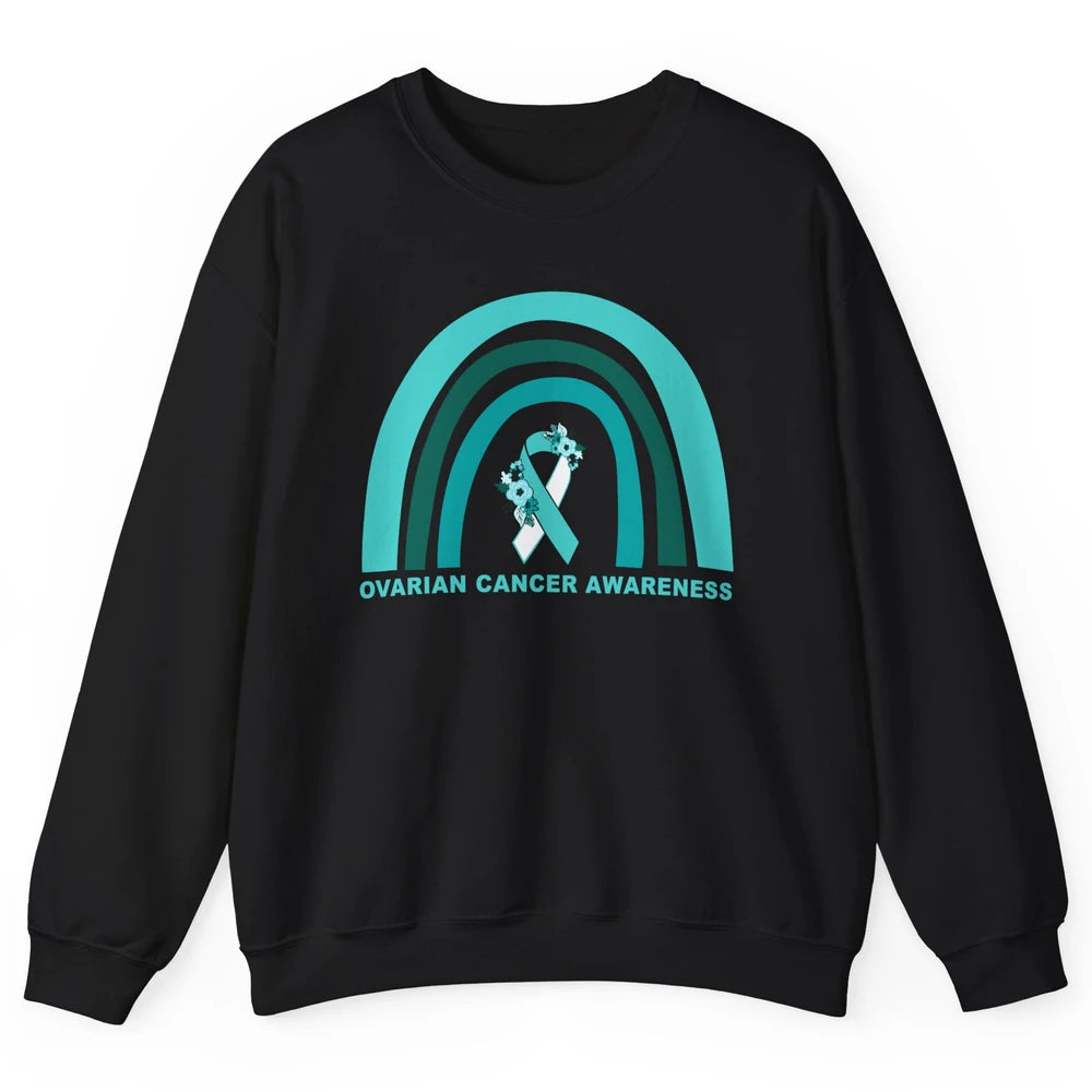 Ovarian Cancer Awareness Support Floral Turquoise Rainbow Unisex Crewneck Sweatshirt