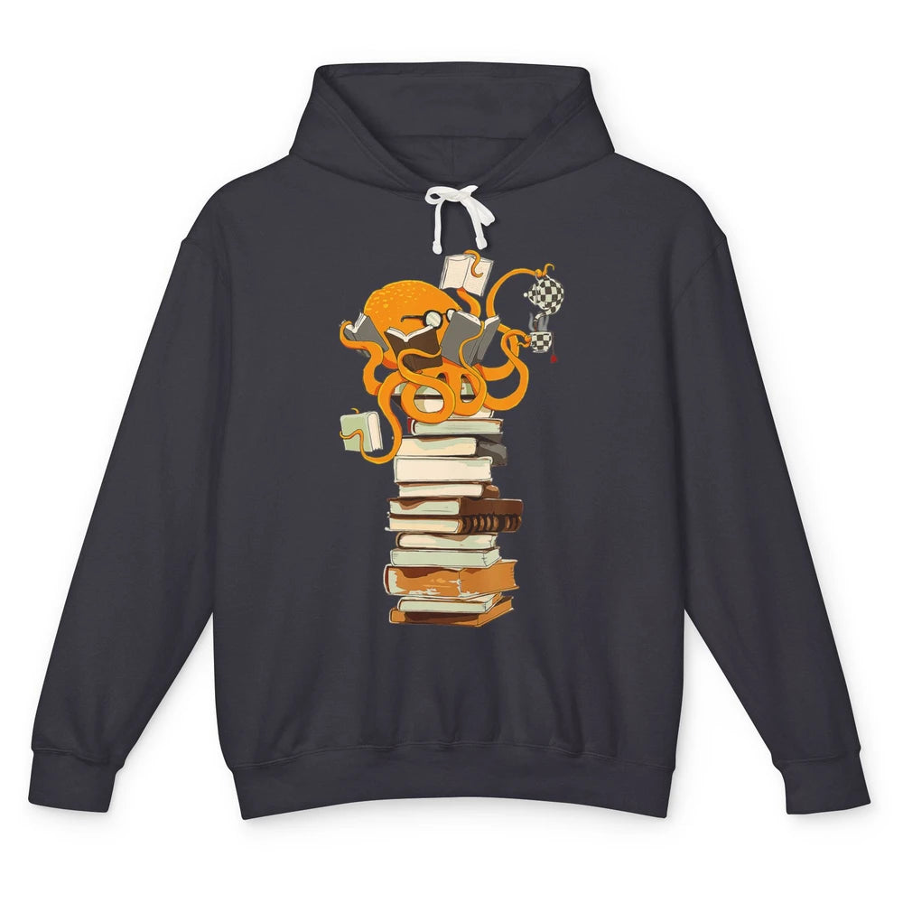 Reading Books Octopus Tea Coffee Sea Animal Marine Bookish Unisex Lightweight Hoodie