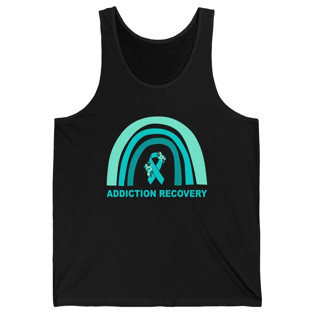 Addiction Recovery Awareness Floral Teal Ribbon Rainbow Unisex Jersey Tank